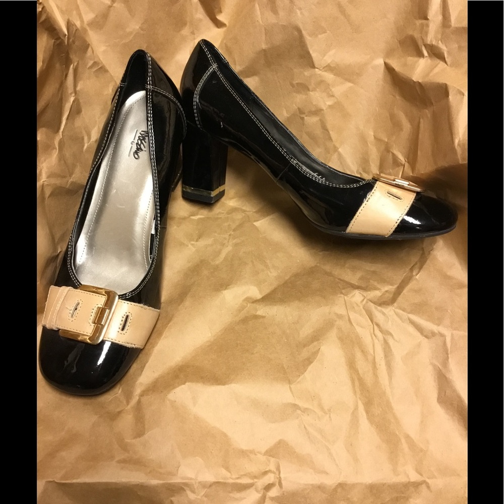 Black Patent Leather Stack Heel Pump