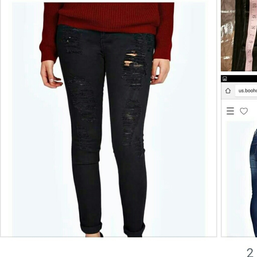 Boohoo distressed black skinny jeans Size 14/16