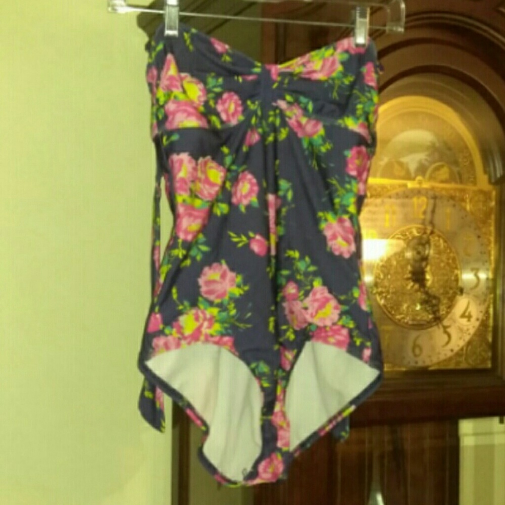 Navy blue floral bathing suit