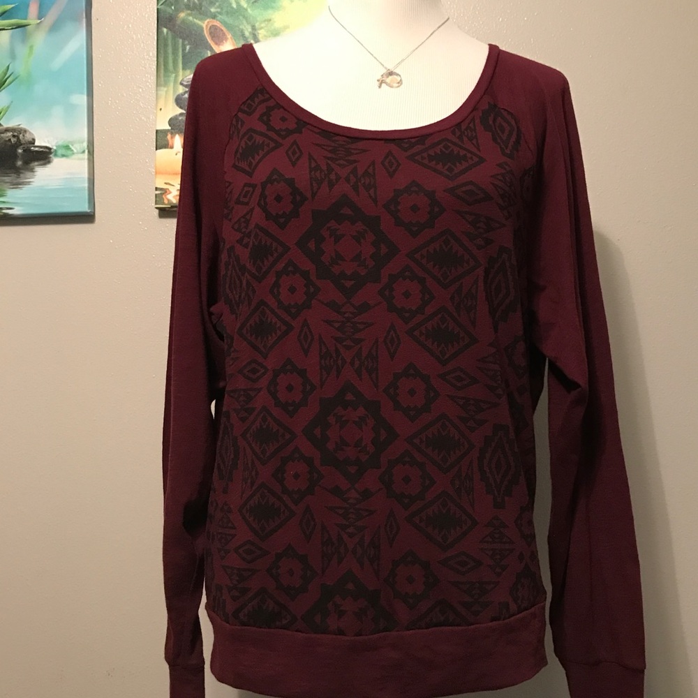 VS PINK Large Maroon Long Sleeve Aztec Print Shirt