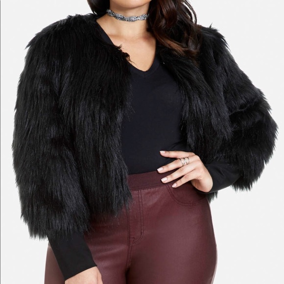 Fashion to Figure Jackets & Blazers - Black Faux Fur Crop Jacket
