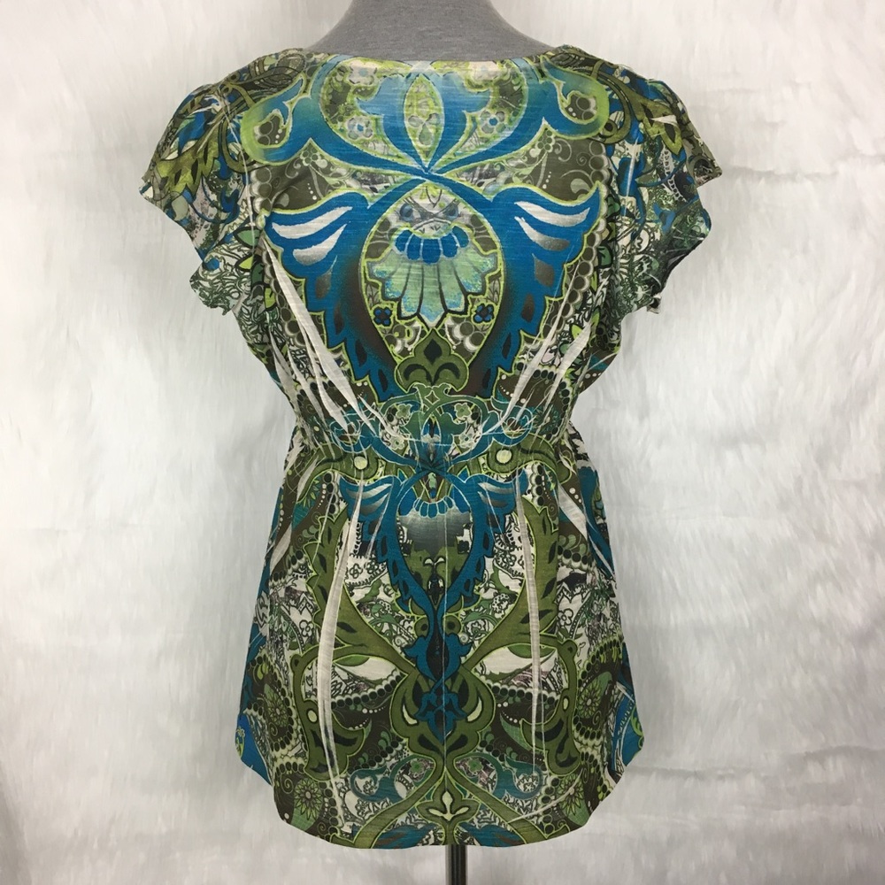 Unity Boho Green Abstract Embroidered Blouse - image 2