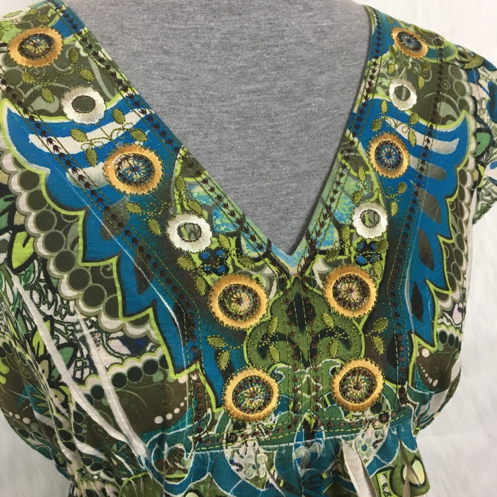 Unity Boho Green Abstract Embroidered Blouse - image 3