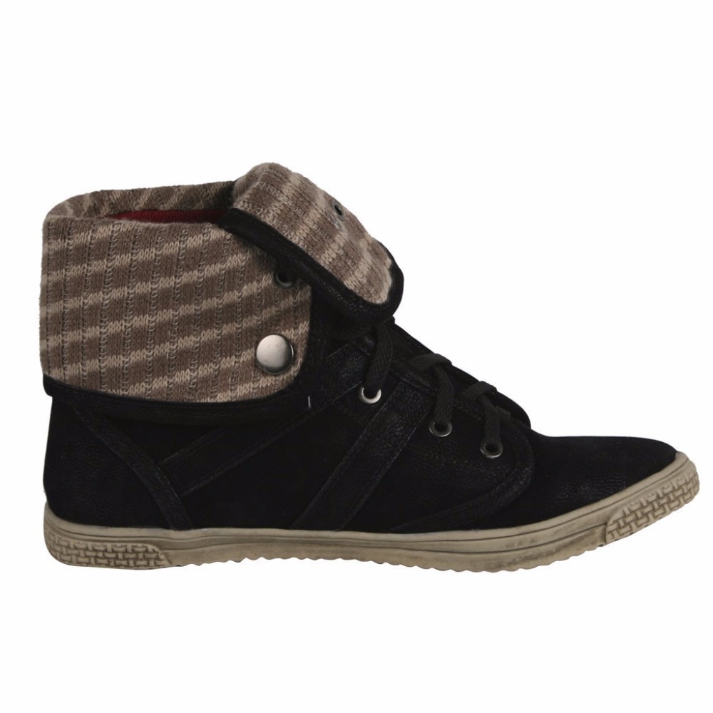 New Black Faux Suede High Top Folded Cuff Sneakers