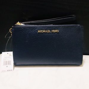 Brand NWT MK Navy Blue Double Zip Wallet