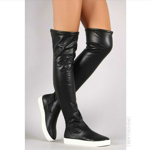 Last Size 6🖤Round Toe Over-The-Knee Sneaker Boots - Picture 2 of 4