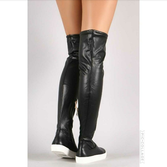 Last Size 6🖤Round Toe Over-The-Knee Sneaker Boots - Picture 4 of 4
