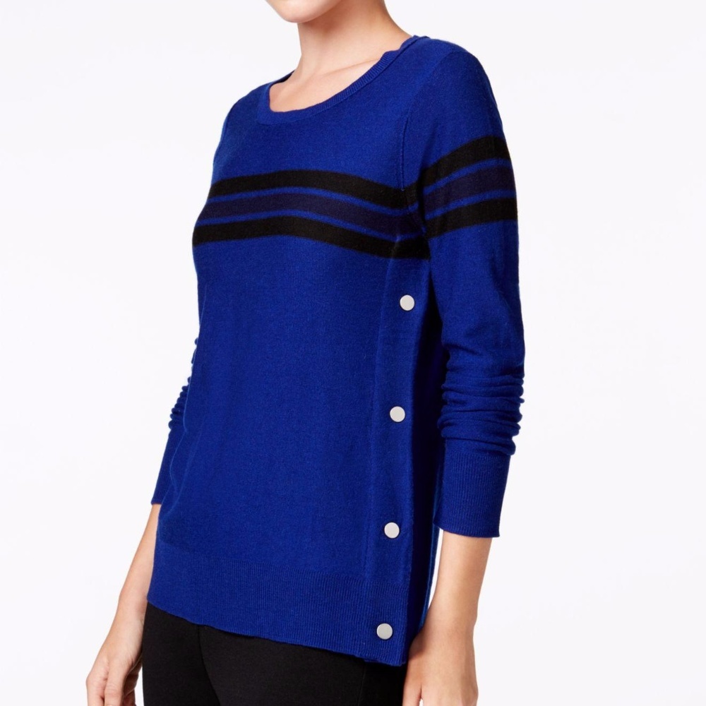Maison Jules Striped Button-Detail Sweater BLUE