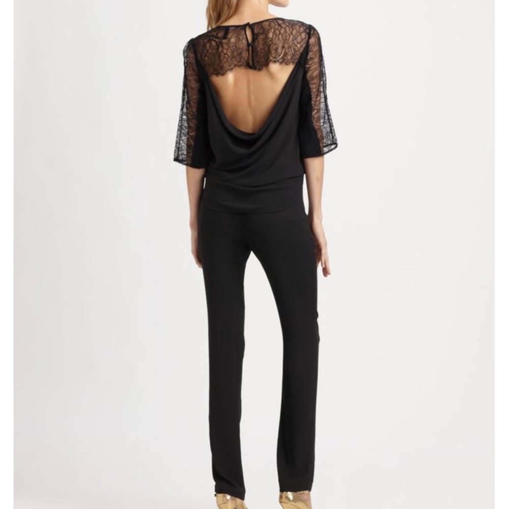 BCBG lace sleeve black jumpsuit