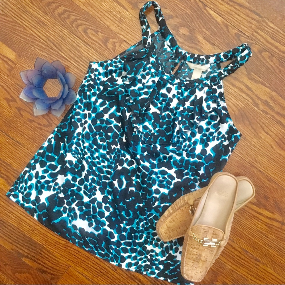 Banana Rep S petite top ruffled leopard blue