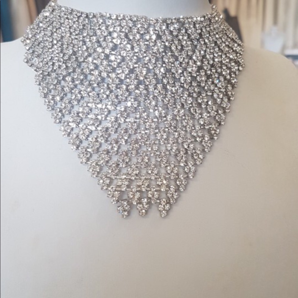 Silver plated statement choker necklace