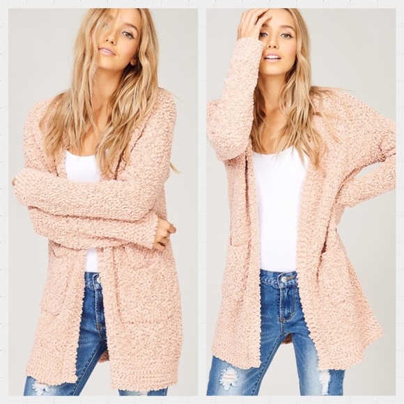 Sweaters - LAST ONE LARGE Blush Chunky Knit Open Cardigan.