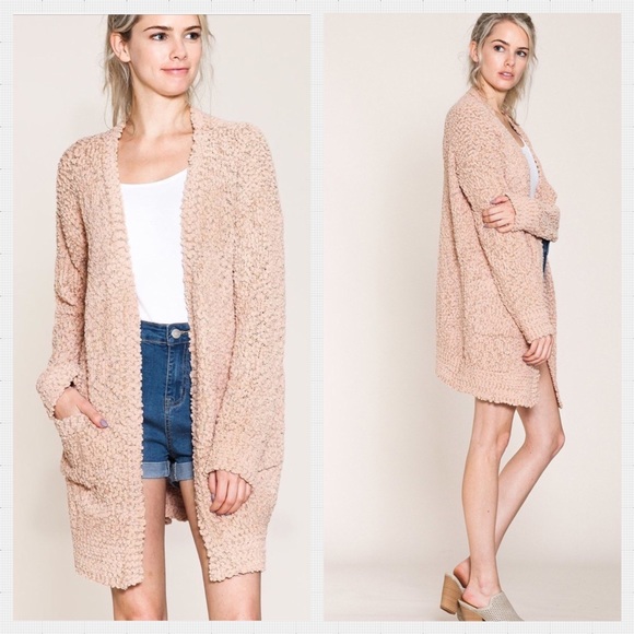 LAST ONE LARGE Blush Chunky Knit Open Cardigan. - Picture 2 of 5