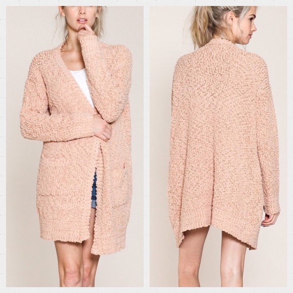 LAST ONE LARGE Blush Chunky Knit Open Cardigan. - Picture 3 of 5