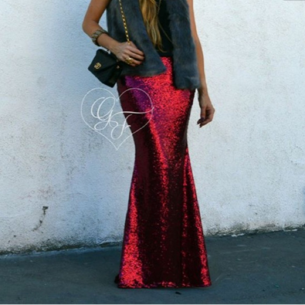 Red sequin maxi skirt