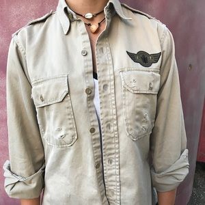 Army style custom distressed shirt with patch