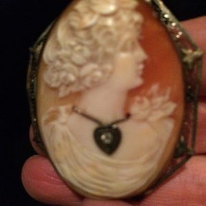 Cameo Brooch w/ real diamond