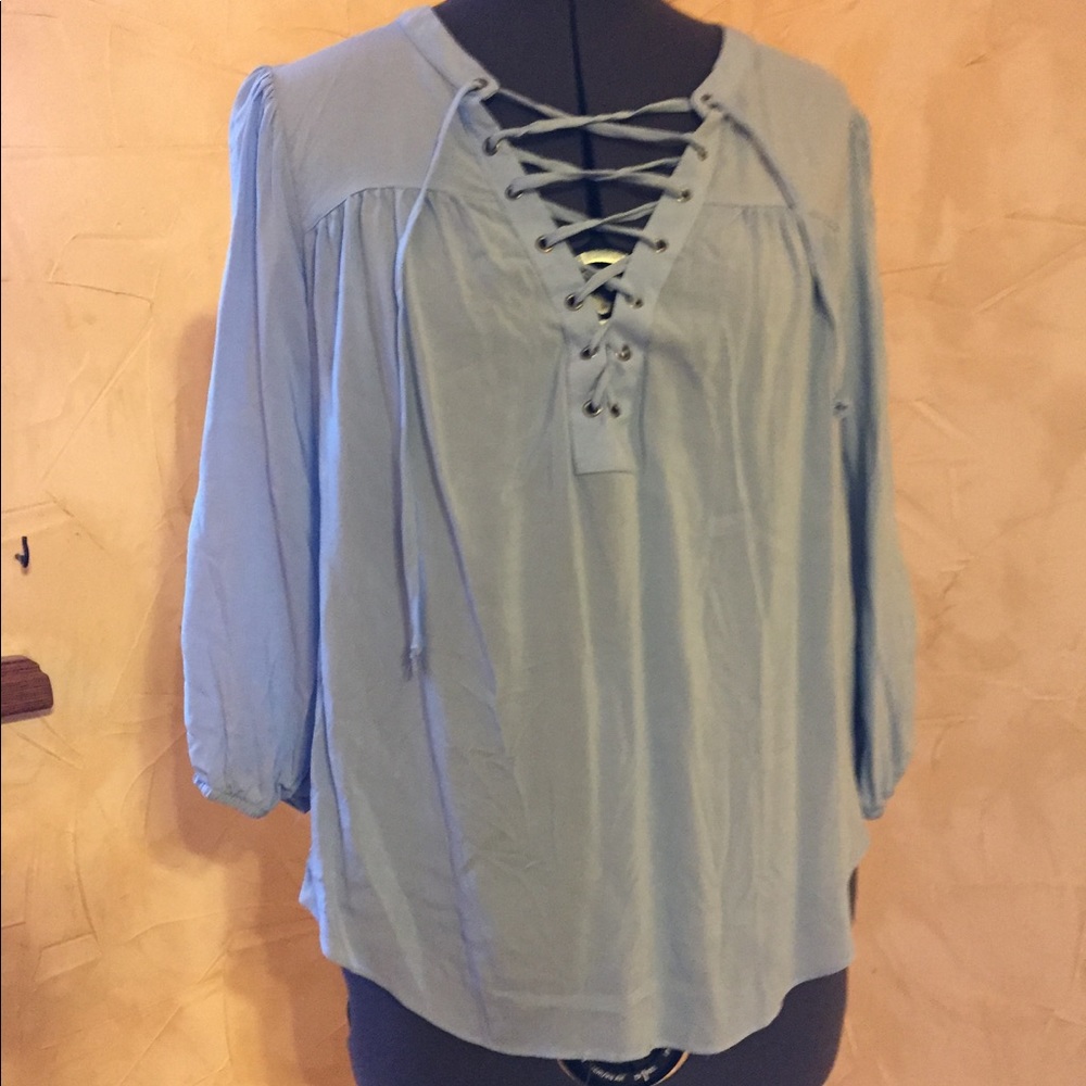 Lace up Baby Blue Blouse