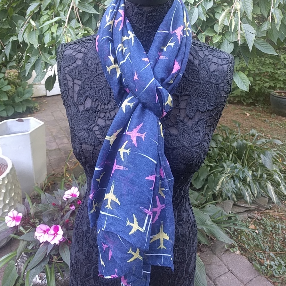 Navy Airplane Print Scarf