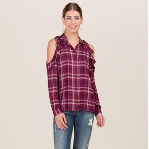 Cold Shoulder plaid Button Down shirt
