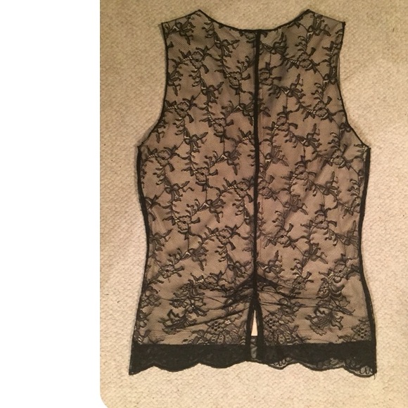 LIMITED Sleeveless Black Lace Nude Lined Top XS - Picture 5 of 6