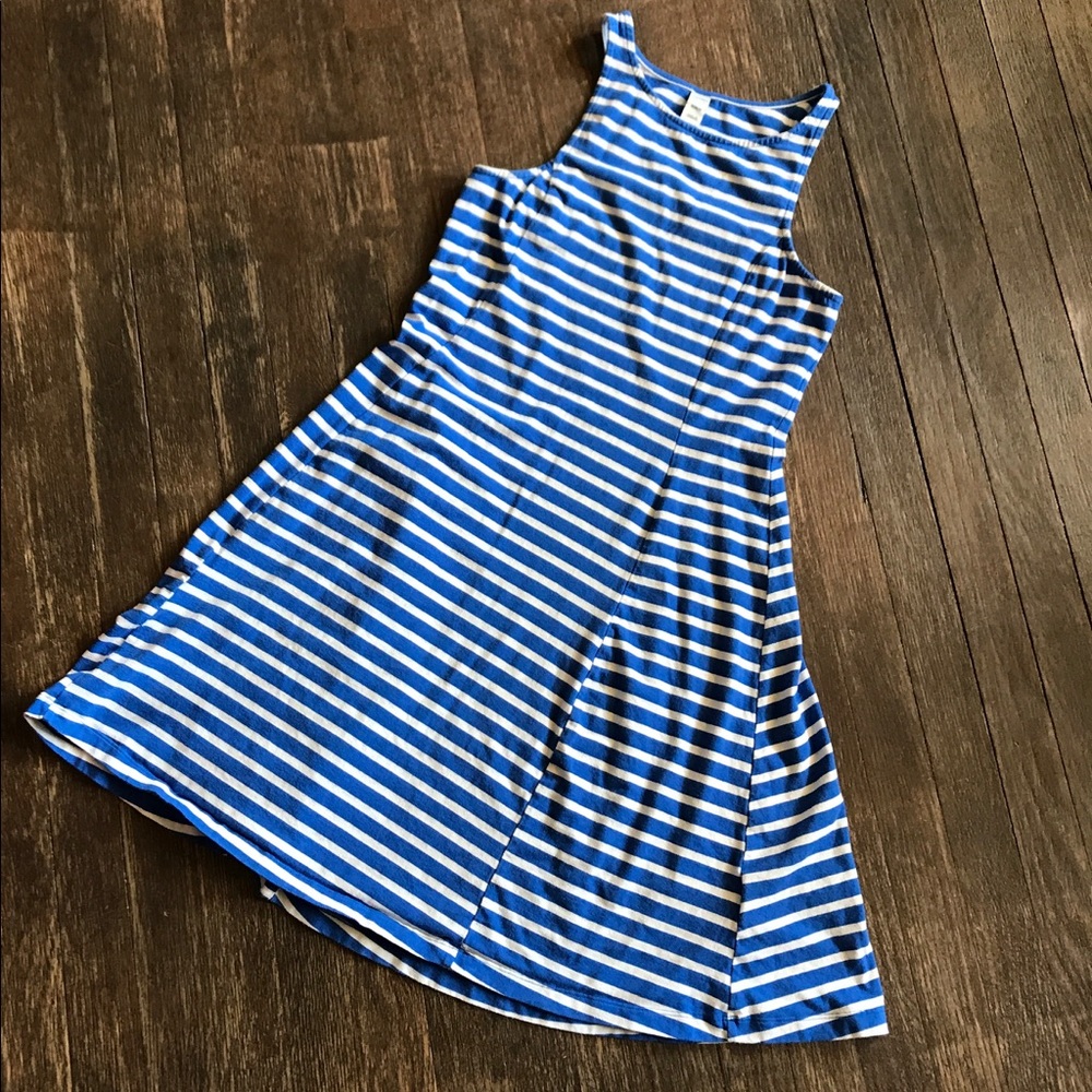 Blue and white striped dress