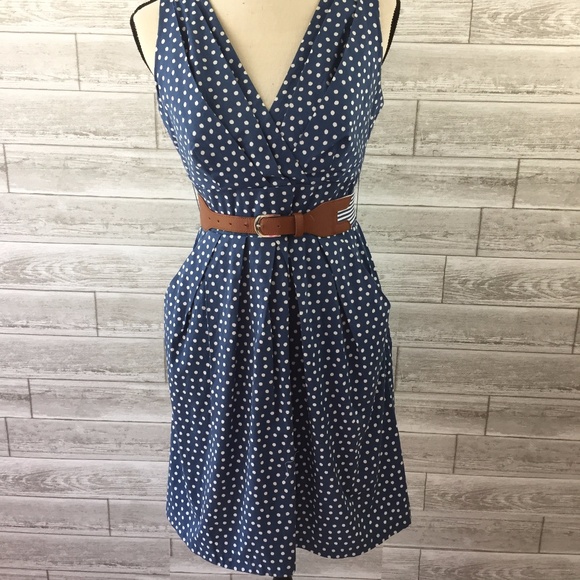 corey p Dresses & Skirts - COREY P Rockabilly Dress 6 Blue Polka Dot Empire W