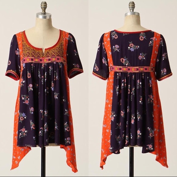 Anthropologie Tops - Anthropologie Embroidered Patchwork Tunic Floreat