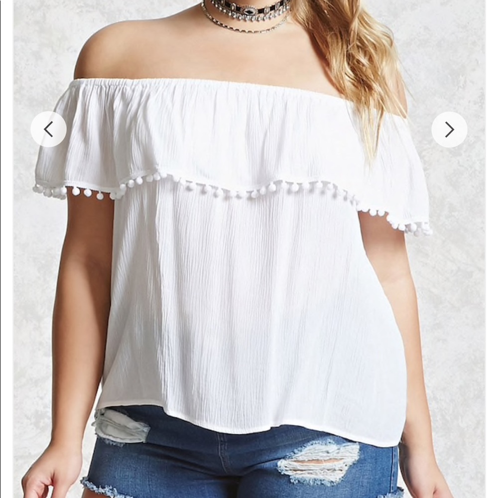 F21 White off the shoulder fringe top Size 3X