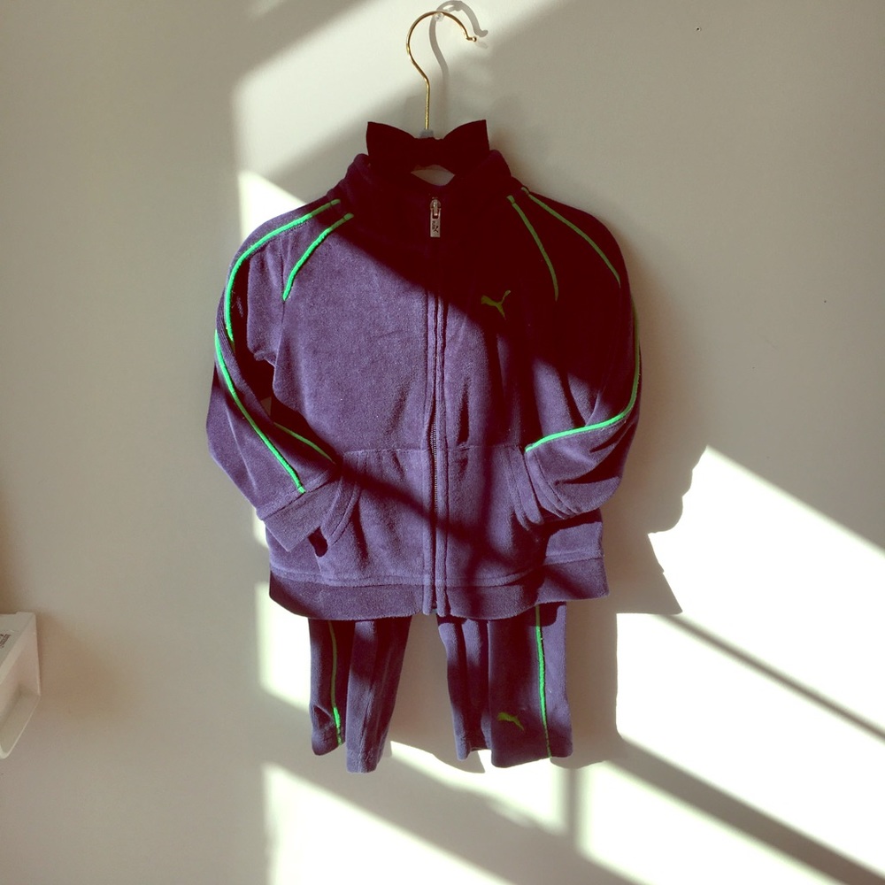Puma 18month old sweat suit velor navy and green