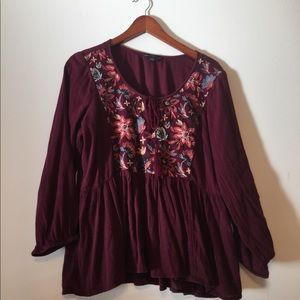 American Eagle Burgundy Peasant Top | Size M