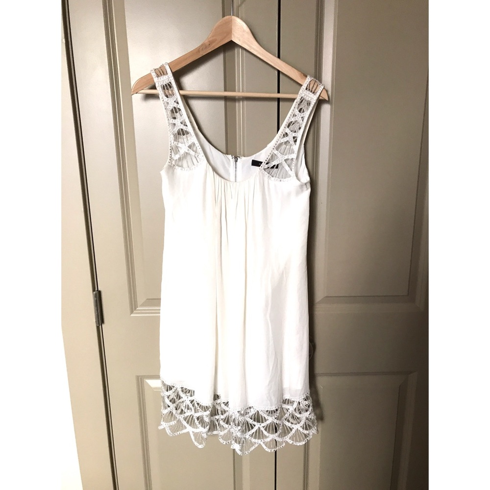 BCBG white angel dress with accented straps