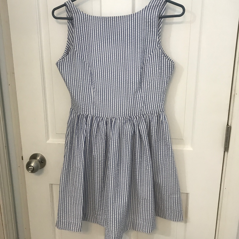 Blue striped low open back dress