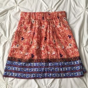 CAbi Bella Skirt Orange & Blue Print with Pockets
