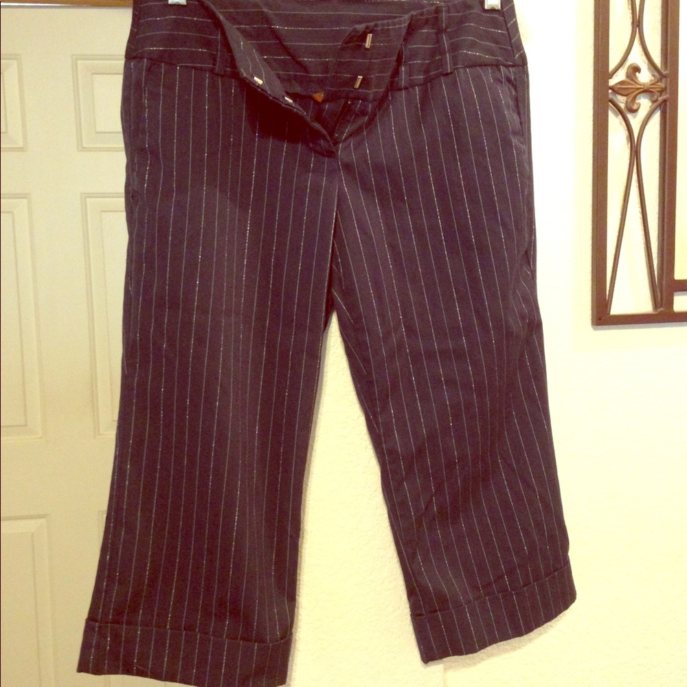 Pinstriped, Navy Dress Capris'