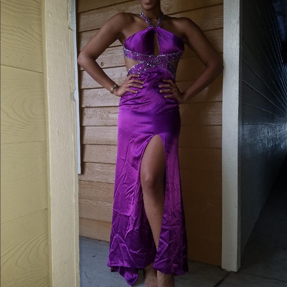Floor Length Purple Formal Prom Gown - Picture 2 of 6