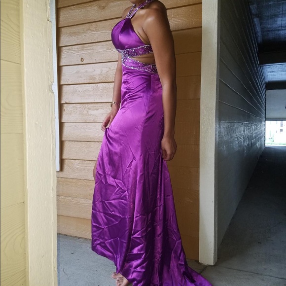 Floor Length Purple Formal Prom Gown - Picture 3 of 6