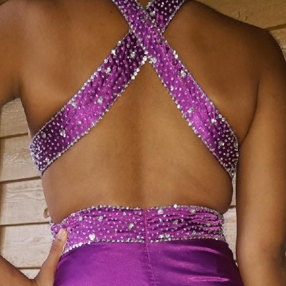 Floor Length Purple Formal Prom Gown - Picture 4 of 6