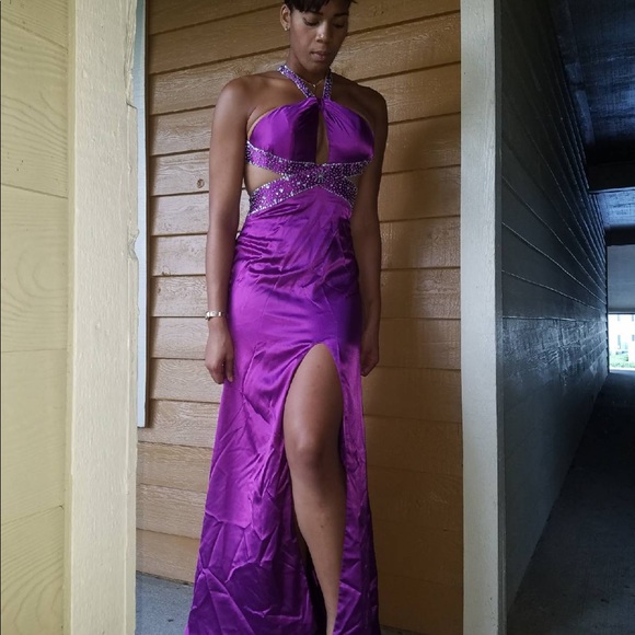 Floor Length Purple Formal Prom Gown - Picture 5 of 6