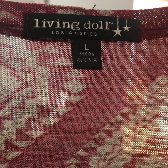 This is a deep red and cream patterned top. - Picture 3 of 4