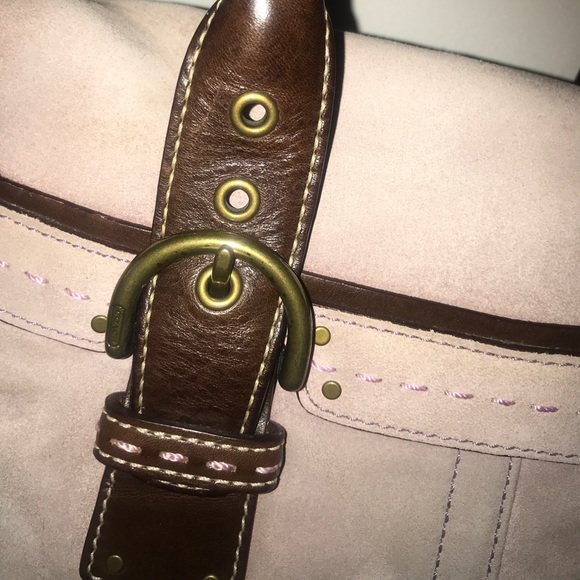 Pink suede Coach satchel - Picture 3 of 7