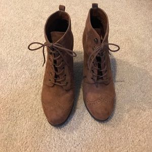 Brown Faux-suede wedge ankle boots