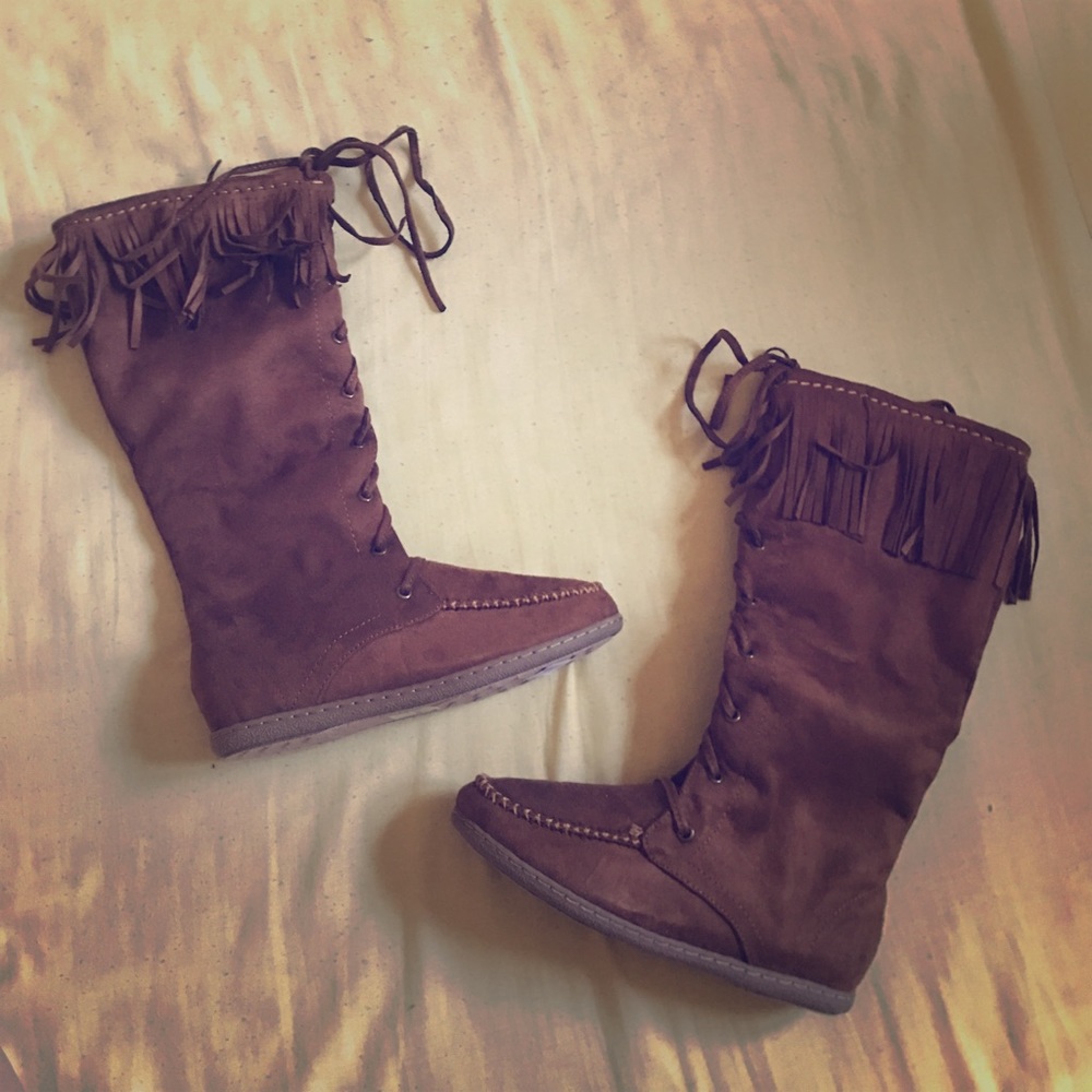 Calf-high Mocassin Boots in Cognac