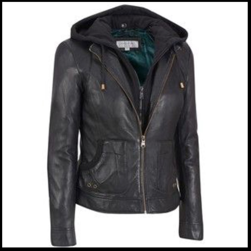 Andrew Marc Leather Jacket with removable hoodie