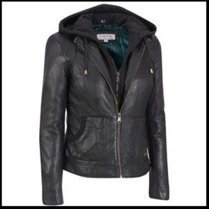 Andrew Marc Leather Jacket with removable hoodie