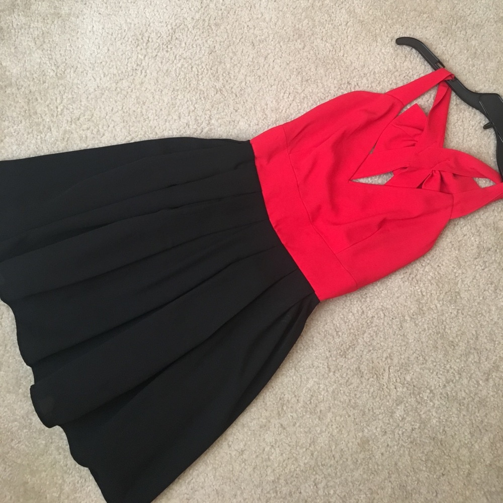 Red and Black Bow Back Skater Skirt Holiday Dress