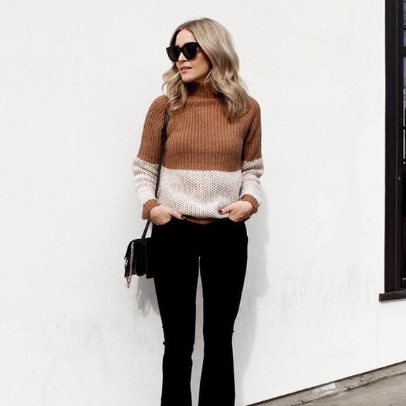 Sweaters - Light brown and white textured twill sweater