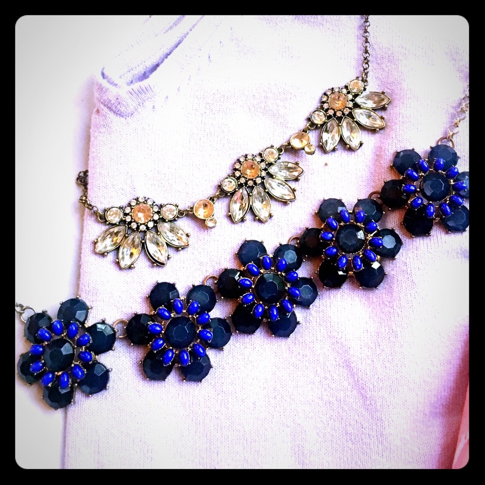 Blue Purple Flower Stone Chunky Statement Necklace