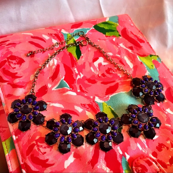 Blue Purple Flower Stone Chunky Statement Necklace - Picture 4 of 6
