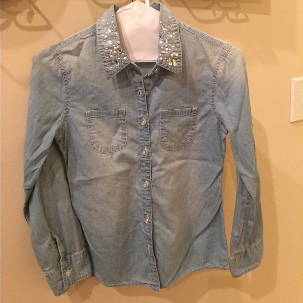 Justice size 10 girls denim shirt with detailing - Picture 1 of 4